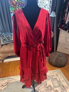 Tommy Hilfiger Red Tiered Wrap Dress